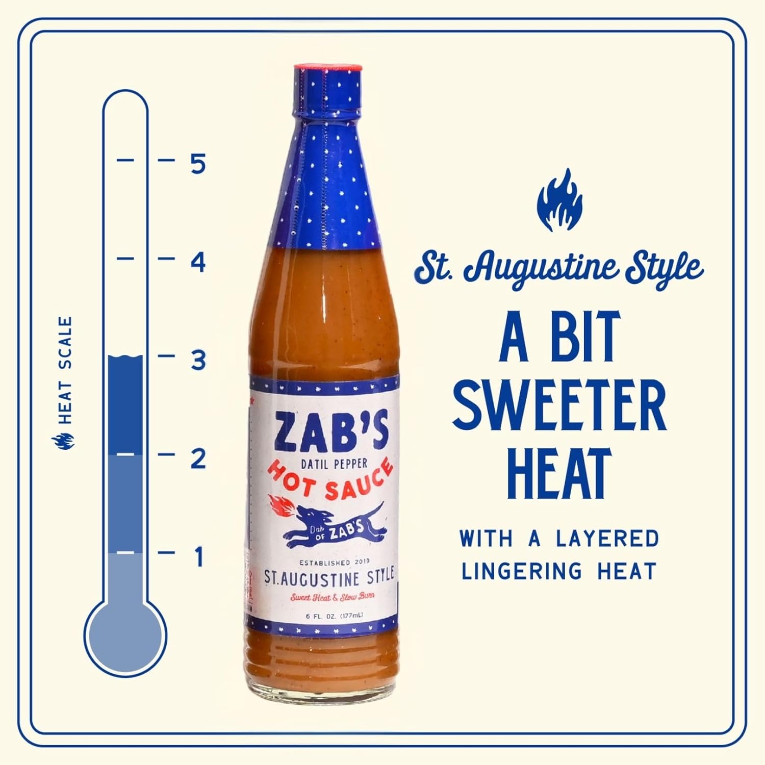 Zab's Hot Sauce Gift Set, St. Augustine Style (6oz, 2 Pack), Sweet Heat & Signature Slow Burn from Datil Peppers, Gluten-Free, Vegan, Perfect for Pizza, Wings, BBQ, & More