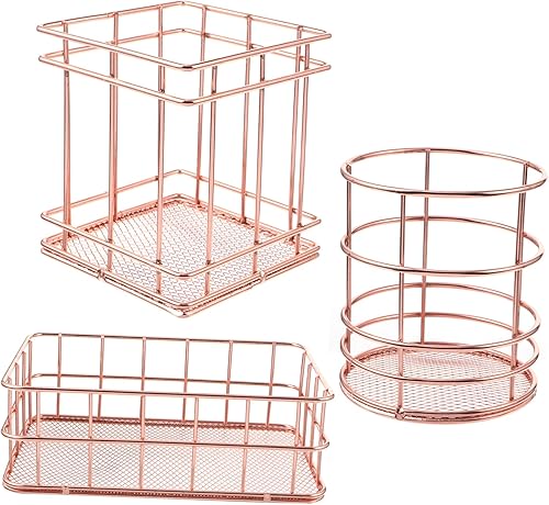 STOBOK Juego de 3 soportes de almacenamiento de lápices de maquillaje cuadrados de metal y tallado hueco, cesta de acero inoxidable, contenedor de