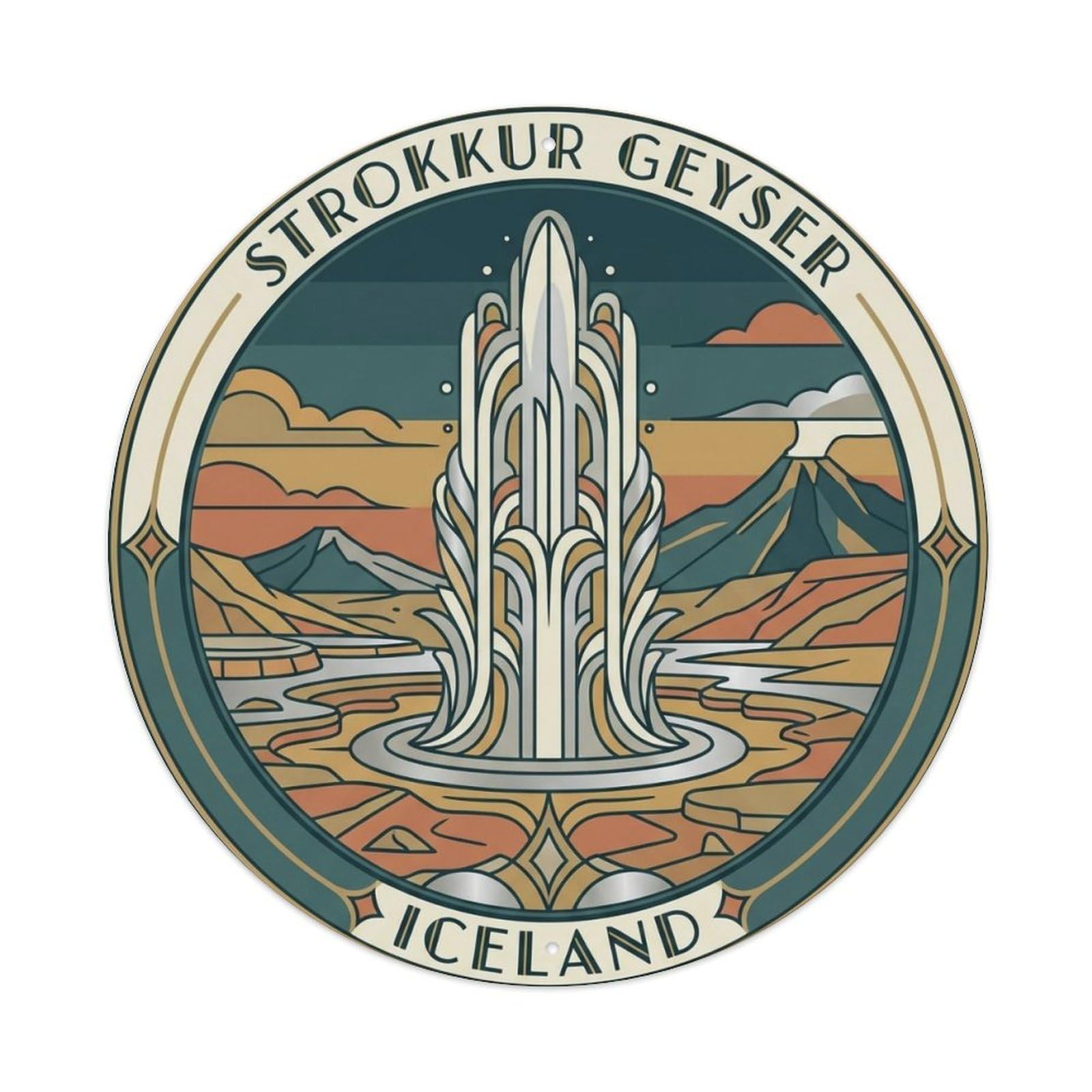 Fqnyr Style Metal Tin Sign Vintage Travel Strokkur Iceland Fountain