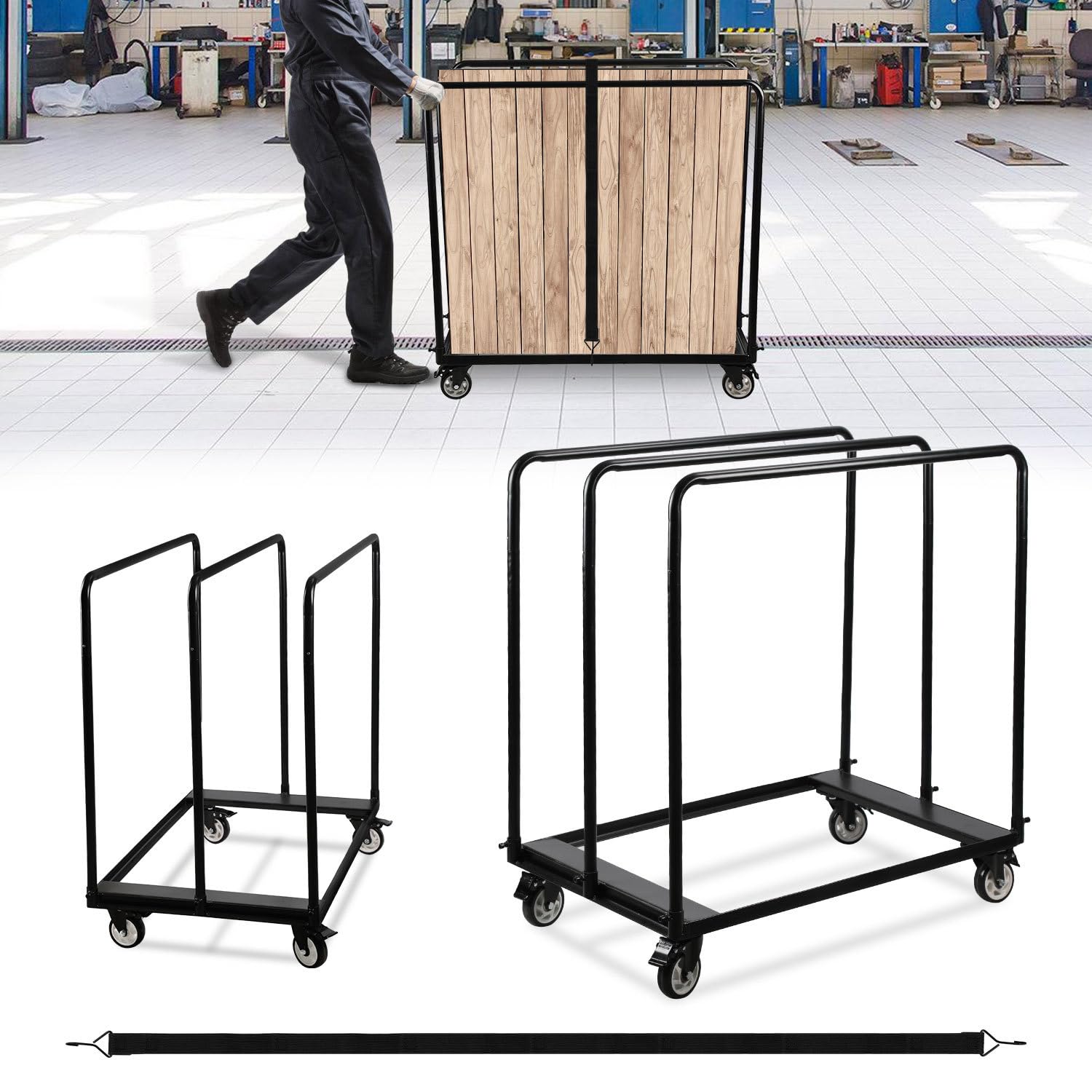 Carro de placas, 680 kg de capacidad de carga, 4 ruedas de freno