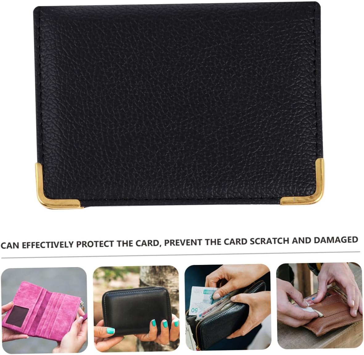 GLEAVI Pu Leather Card Holder Id Protective Sleeve for Travel Black Credit Card Pack Organizer for Women and Men