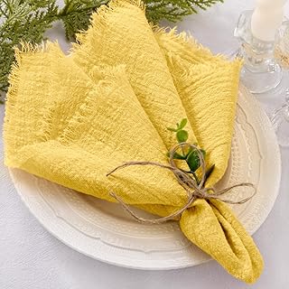 Socomi Set of 6 Linen Napkins Yellow Easter Spring Cloth Napkins Washable Cotton Dinner Napkins Fringe 17"x17" for Wedding Party Bridal Baby Shower Birthday Table Decorations