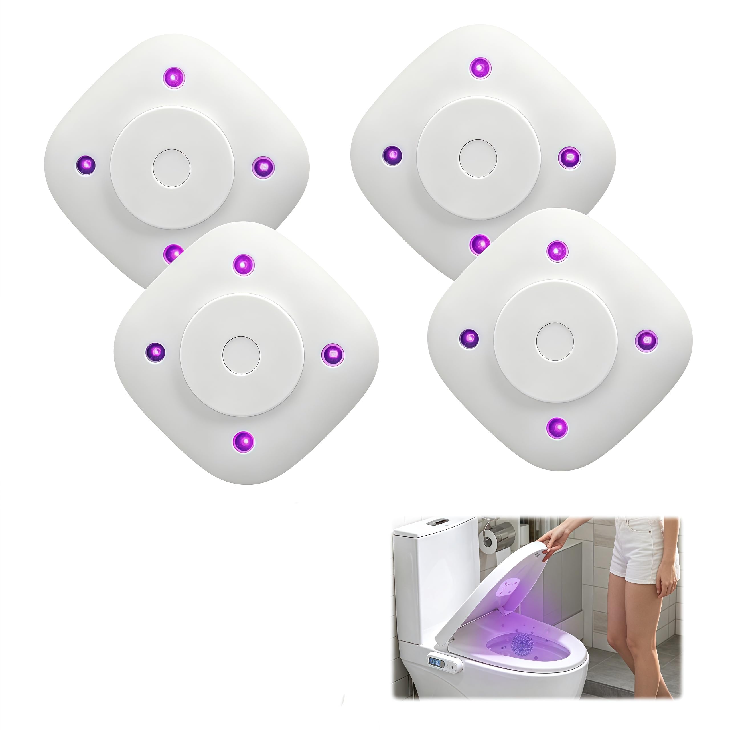 Toilettenreiniger, 4 Stück UV-Lampe für Toilette with UV Disinfection and Motion Sensor 800 mAh IPX4-Wasserdichten Toilettenreiniger mit 4 LED-Perlen für Hygiene im Badezimmer