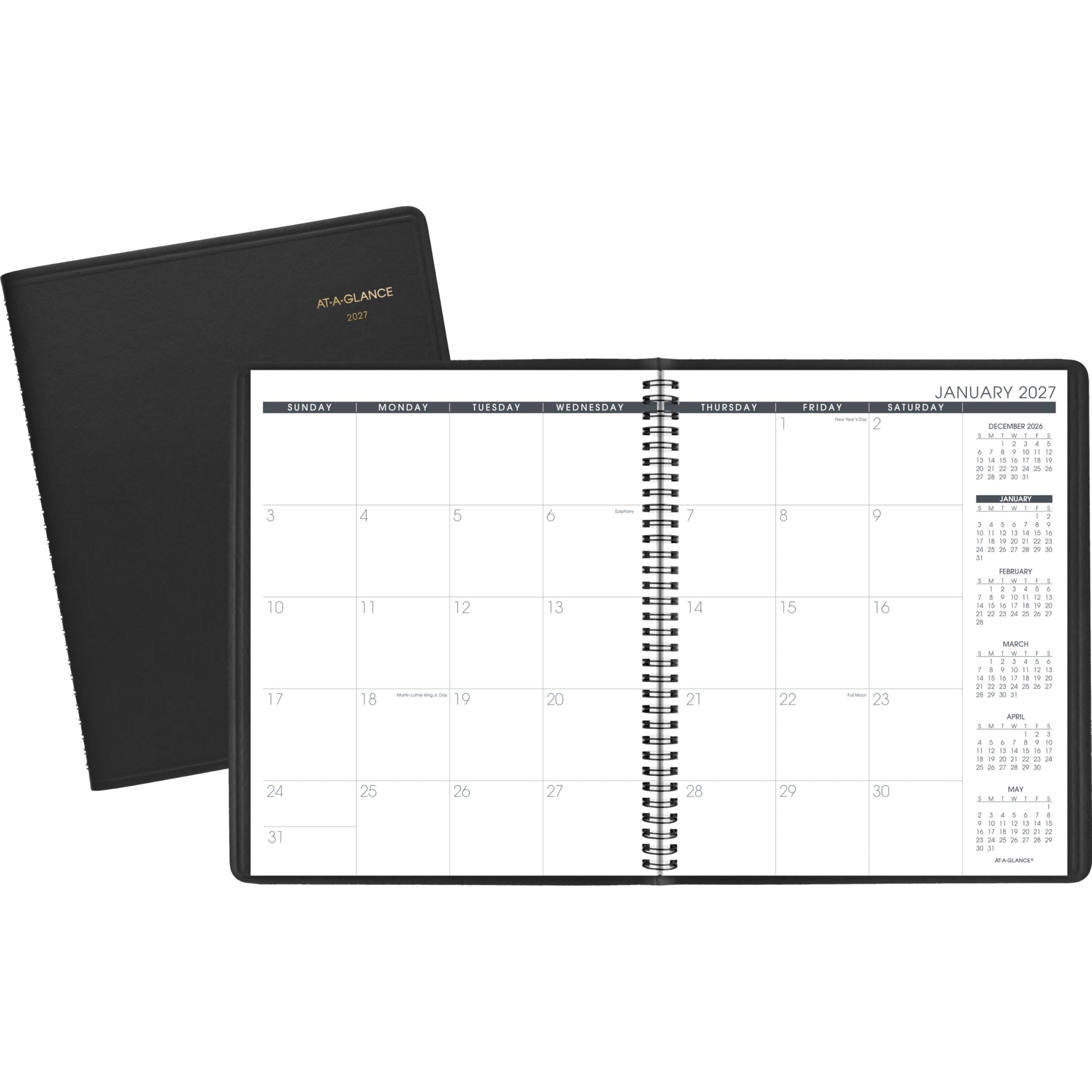 AT-A-GLANCE 702600527 Monatsplaner 2027, 15 Monate, Jan-Mär, 22,9 x 27,9 cm, unlinierte Tagesblöcke, Schwarz