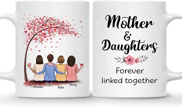 GOSSBY Personalized Custom Mug 3 Daughters Mother And Daughters Forever Linked Together Personalized Gift for Mom from Daughter, Custom Mothers Day Coffee Mug, Mothers Day Present for Grandma, Cust