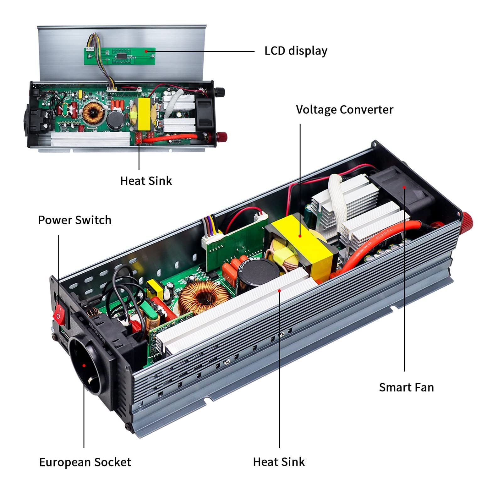 Przetwornica Napięcia, Przetwornica czystej fali sinusoidalnej 1000W przetwornica napięcia 12V czysta sinusoida moc szczytowa 2200W 50HZ samochodowa ma USB(Inverter Black)
