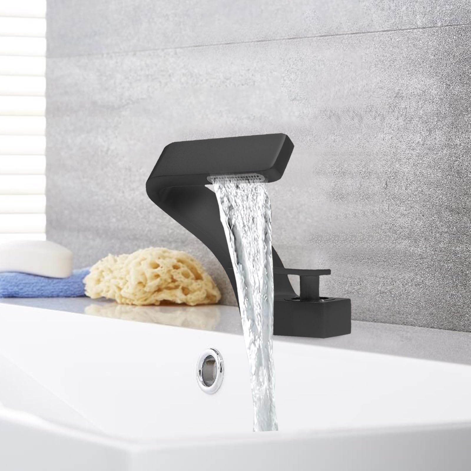 Robinet cascade de salle de bain - Design moderne - Élégant - En cuivre - 0 à 80 °C - Noir