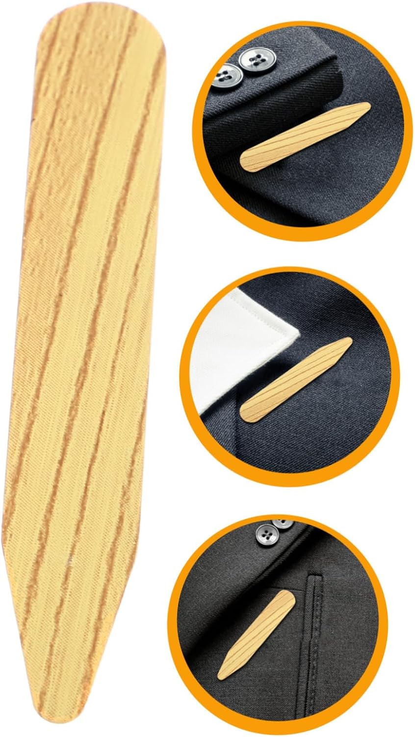 Ipetboom 1pair Wood Grain Collar Stays for Dress Shirts Plastic Collar Support Inserts for Men Easy Insert Crisp Look for Formal Wear