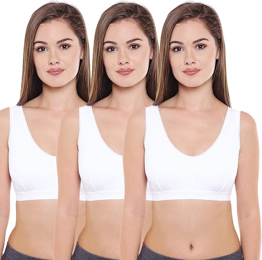 BODYCARE Women's Cotton & Spandex Non-Padded Non-Wired Sports Bra (Pack of 3)