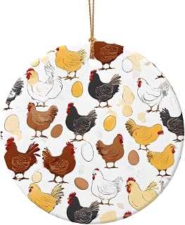 Chicken Pattern 10cm Print Christmas Decoration Pendant, Fireplace Ceramic Round Shaped Hanging 1 Piece Xmas Tree Ceramic Hanging