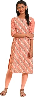 W for Woman Women's Cotton Straight Fit Printed Straight Kurta
