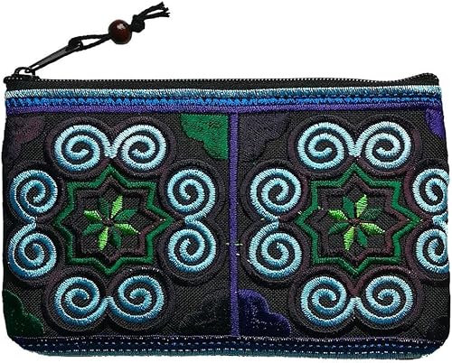 Sabai Jai Monedero bohemio bolsa pequeña bordada hecha a mano para mujer, colorido, étnico, ecológico y sostenible