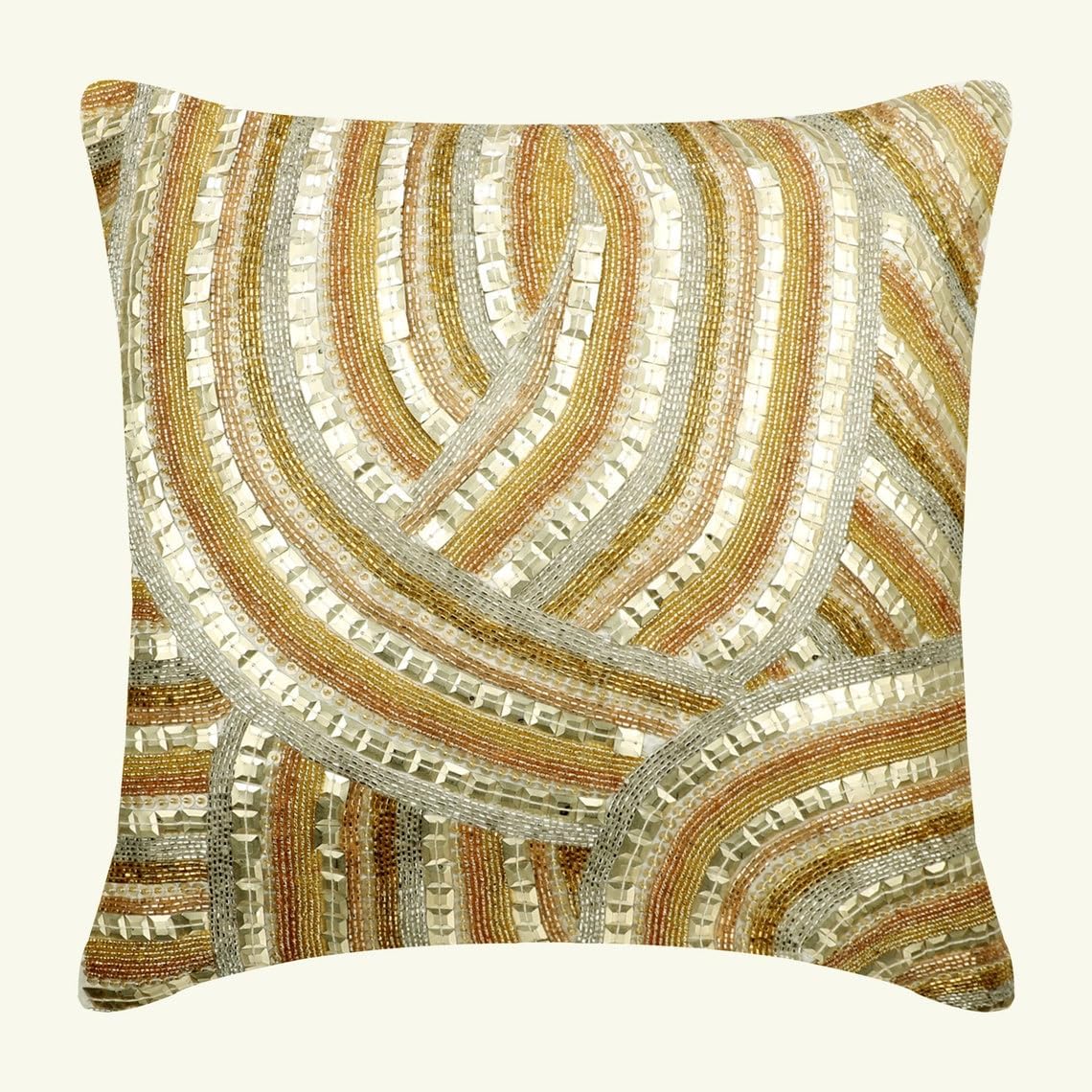 The HomeCentric Decorative Pillow Covers, Gold 16"x16" (40x40 cm) Throw Pillows, Silk Beaded Throw Pillows for Couch, Abstract Pattern Modern Easter - Starlight Glimmer