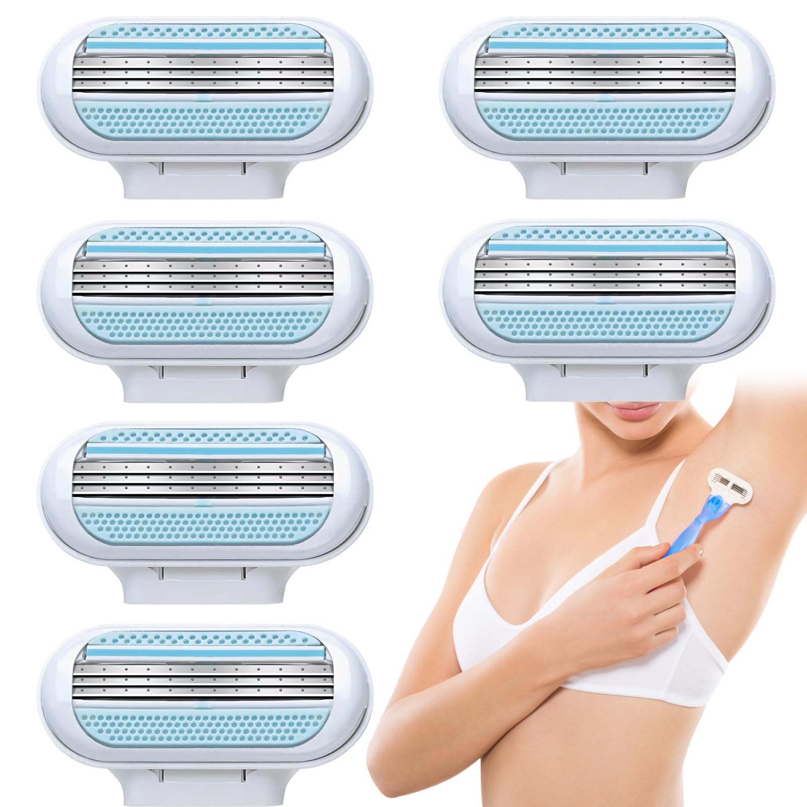 INBOLM 6 Pcs Replacement Razor Blades, Refills Compatible with Gillette Venus Extra Smooth Women's Razor, 3 Layer Blade for Smooth Shaving, Comfort Edge for Women Shaving, Washable Easy to Replace