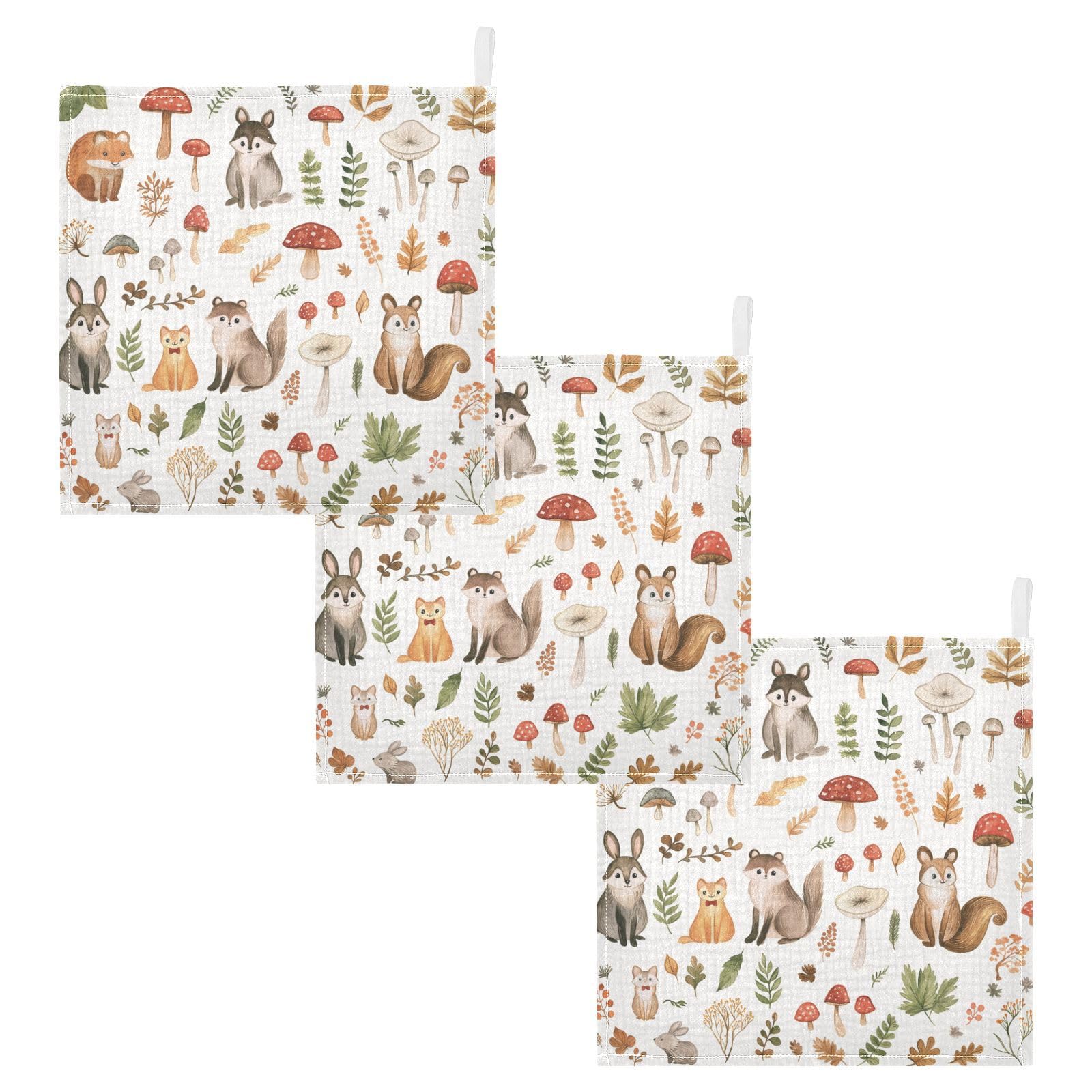 Jumbear Men's A Cute Woodland Nimals Muslin Baby Washcloths 5Pack,Baby Towels,Super Soft Nd Bsorbent Wash Cloths For Newborns, Infants Nd Toddlers