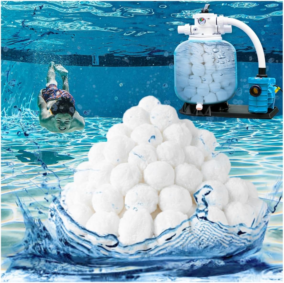 Pool Filter Balls (3.5 lbs) - Replaces 100 lbs of Filter Sand, Reusable & Eco-Friendly Polyester Fiber Filter Media for Sand Filter Pumps, Swimming Pools, Hot Tubs & Aquariums