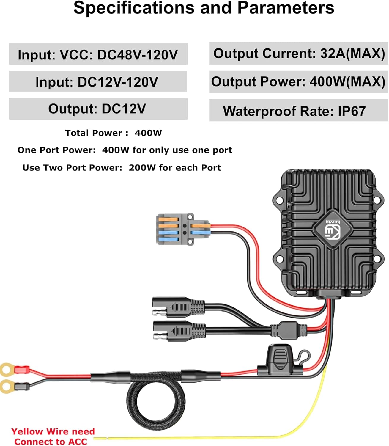 Kewig 400W 32A 12V Golf Cart 48V-120V to 12V Converter Voltage Regulator Reducer Transformer with Fuse DC Convert Regulator Power Supply Buck Transformer Module for Motorcycle Golf Cart Scooters
