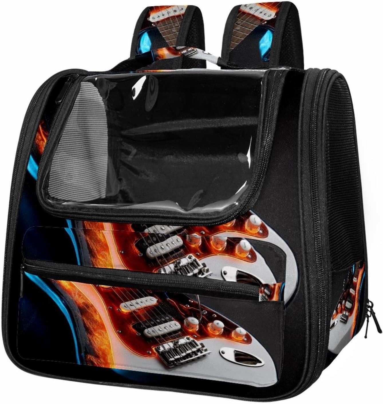 Portable Travel pet Backpack Carrier Hamster Bag Small Dog cat Carrier Breathable Hang Bag, Cool Electric Guitar (1)