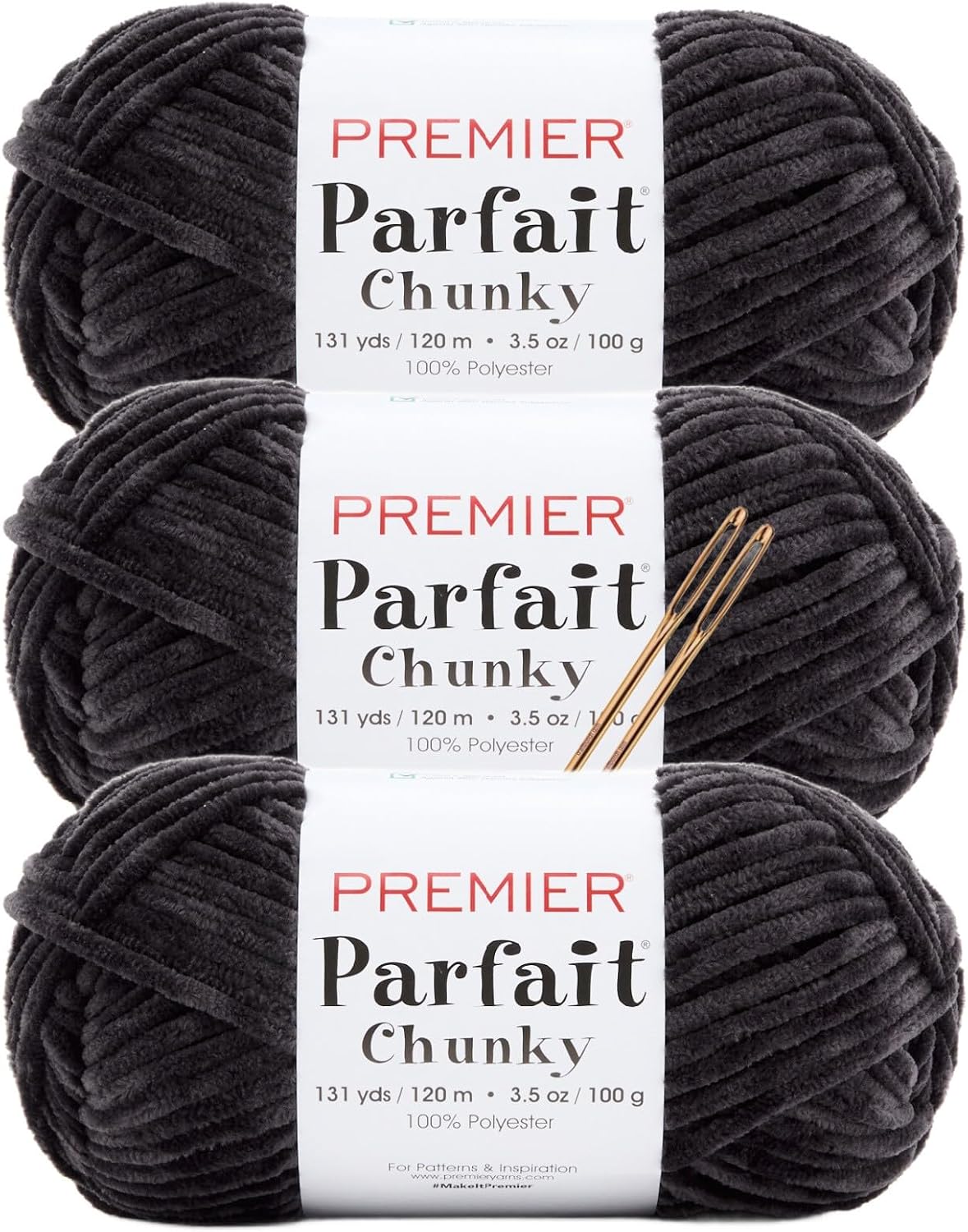 Premier Yarns Parfait Chunky Chenille Yarn - 3 Pack with Tapestry Needles, Super Bulky #6, Oeko-TEX Certified, 131 Yards Each (Honey) image 4