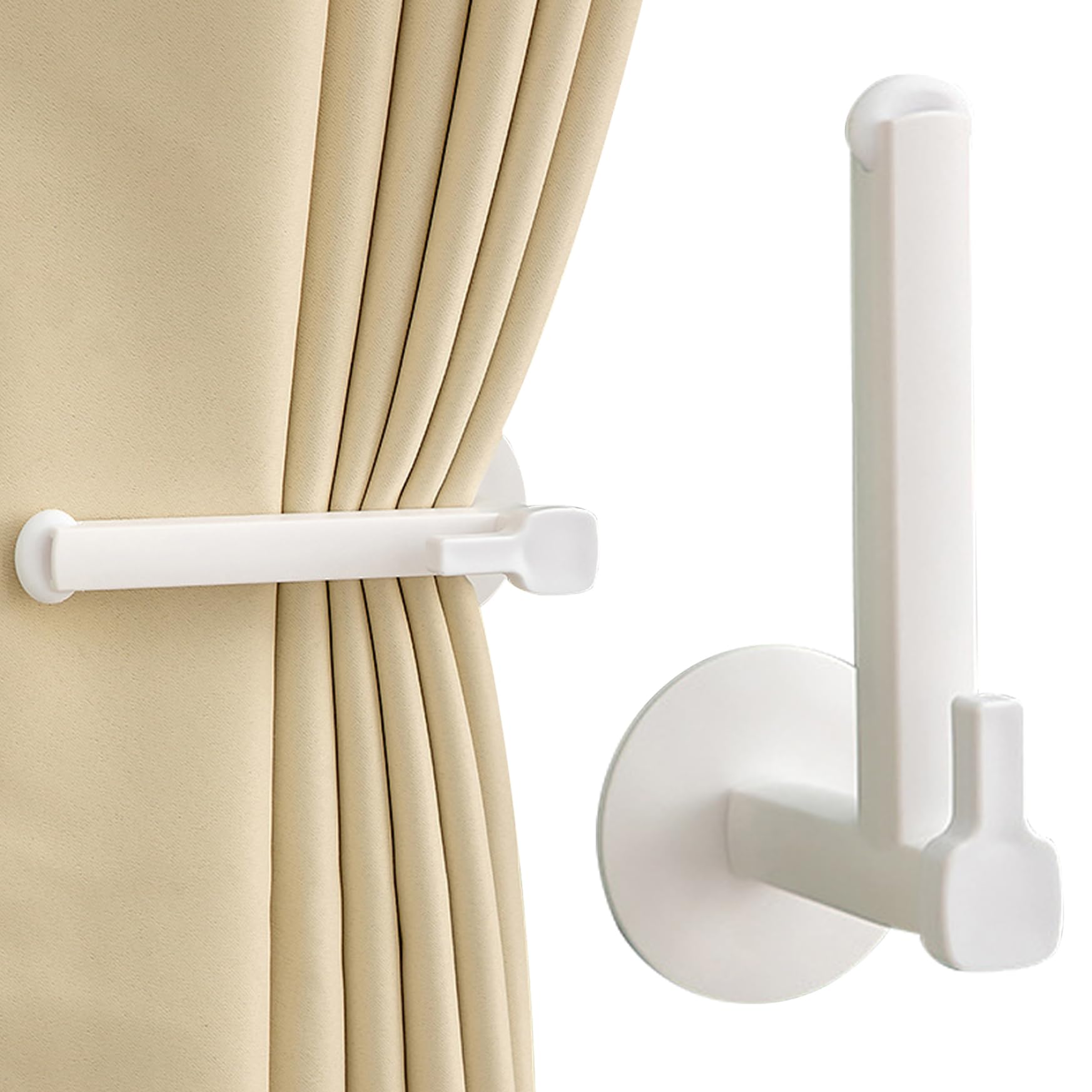 AwnsIMfreien Curtain Tie Backs Hooks, L Shaped Self Adhesive Curtain Hooks, Telescopic ＆ 90° Adjustable Holdbacks, Plastic Holder for Home Office, Self Adhesive