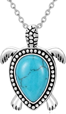 Turtle Necklace 925 Sterling Silver Gemstone Sea Turtle Pendant Ocean Beach Theme Animal Jewelry Gifts for Women