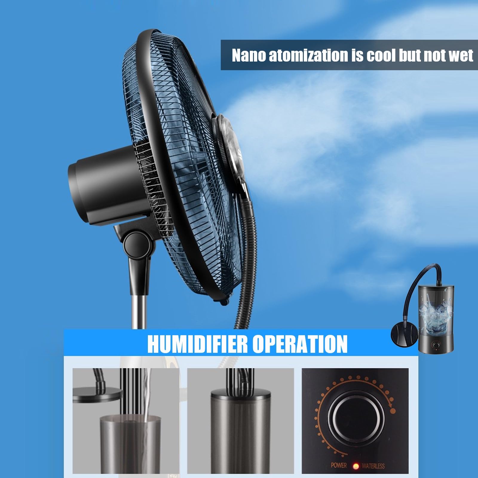 Ventilatore a piantana con nebulizzatore d'acqua, ventilatore nebulizzatore portatile, ventilatore oscillante da esterno/ventilatore a piantana, ventilatore elettrico da pavimento per casa, ufficio,