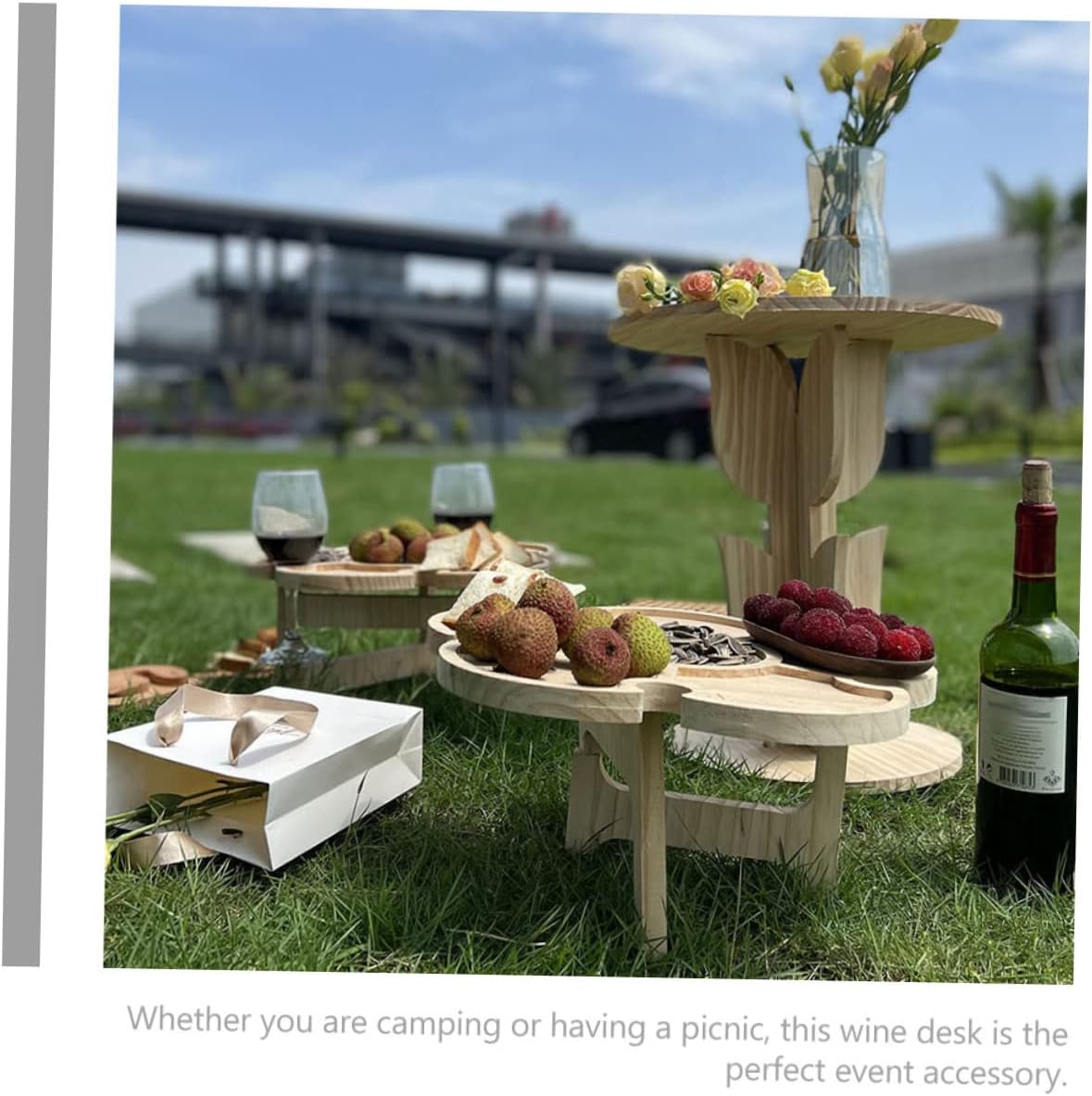 Portable Wooden Wine Desk Multi-Function Folding Table for Outdoor Festivals Picnics and Camping Lightweight and Compact Design for Wine
