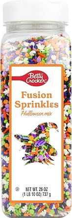 Betty Crocker Fusion Sprinkles Halloween Mix, Spooky Black, Orange, Green & Purple Sprinkles for Decorating Treats, Cookies & Cakes, 26 oz Bottle
