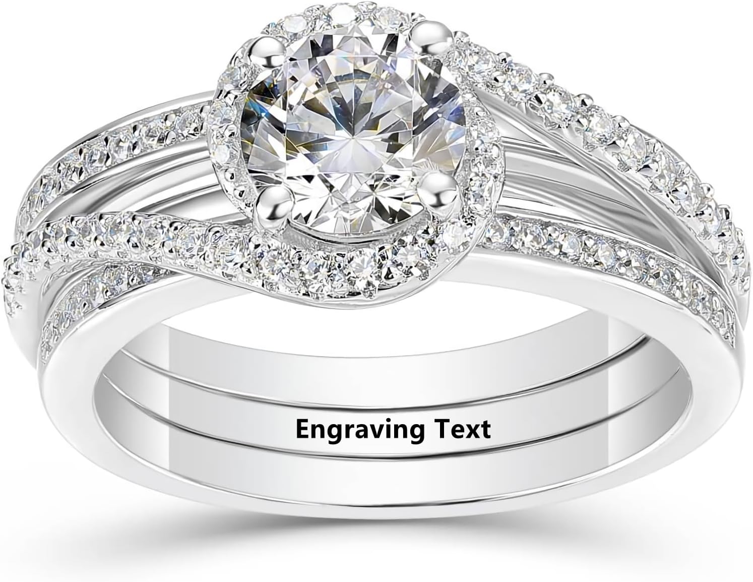 3 Piece Halo Wedding Ring Set for Women Bridal Ring Set 1 Ct Center Moissanite Engagement Ring Set Platinum Plated Silver Anniversary Promise Rings