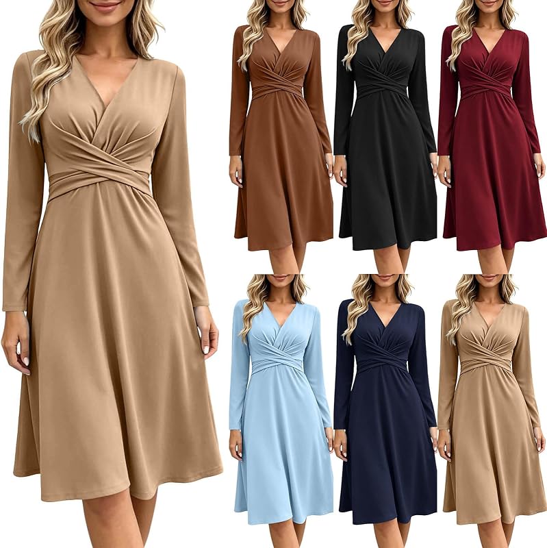 Furundly Long Sleeve Wrap Dress Women Twist