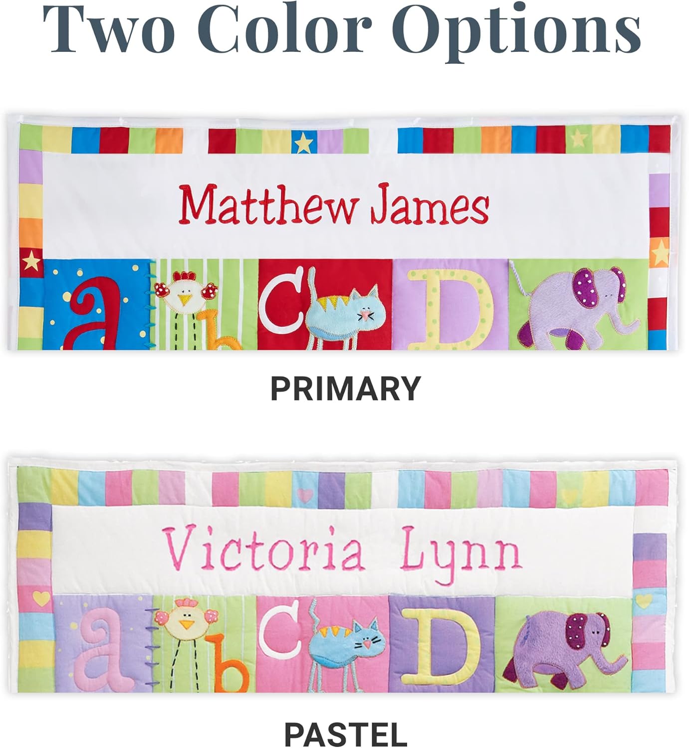 Let's Make Memories Personalized Baby Quilt - 3D Applique & Embroidered Name - Heirloom Keepsake for New Baby Shower - Textured Details - Alphabet & Animals - Nursery Decor - 42x32 - Primary