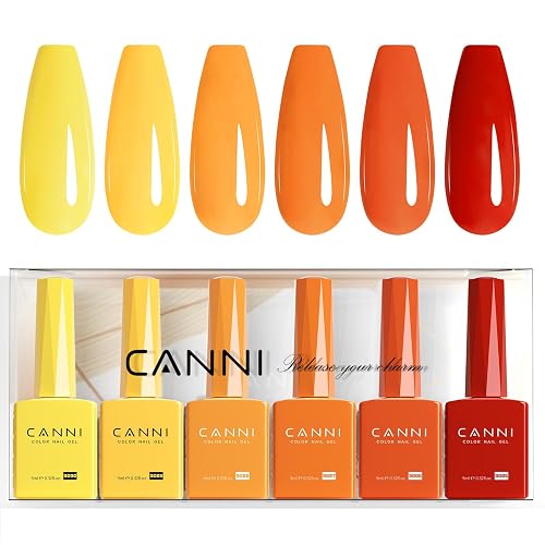 CANNI 6Pcs 9ml Yellow Fall Gel Nail Polish Set- Orange Red Yellow Fall Colors Gel Polish Kit DIY at Home Salon Christmas New Year's Gifts for Girls - 2312-Before Sunset