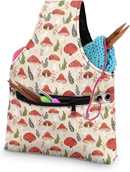 Yorfeemge Yarn Bag, Mushroom Leaves Knitting Crochet Tote Bags, Portable Travel Knitting Wrist Bag for Crocheting on The Go, Knitting Needles Yarn Storage