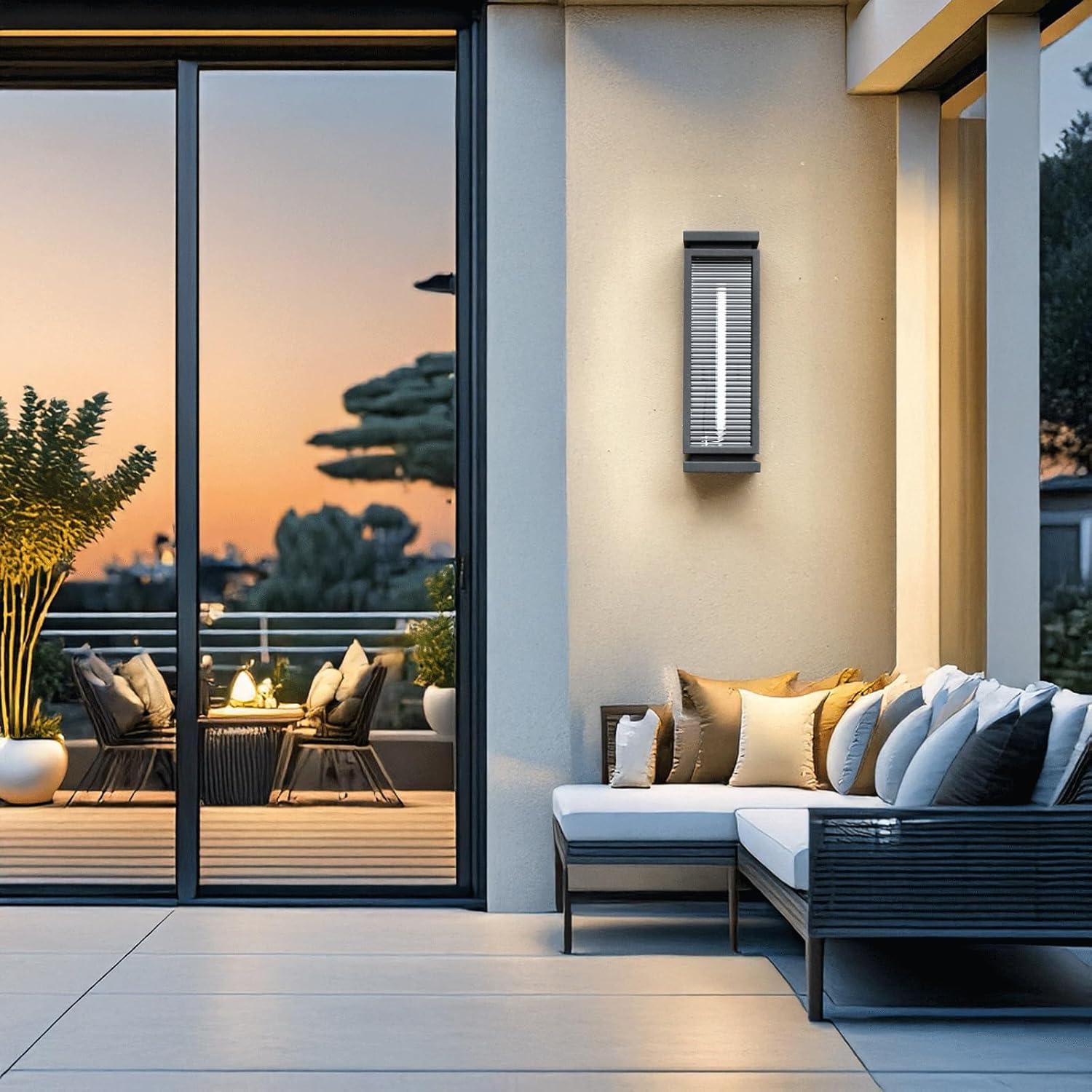 Modern Black Outdoor Wall Light, Waterproof Wall Sconce with Glass Shade, Durable Stainless Steel Exterior Wall Mounted Lamp, T5 Tube Bulb Lighting Fixture for Porch, Patio, Garden, Yard