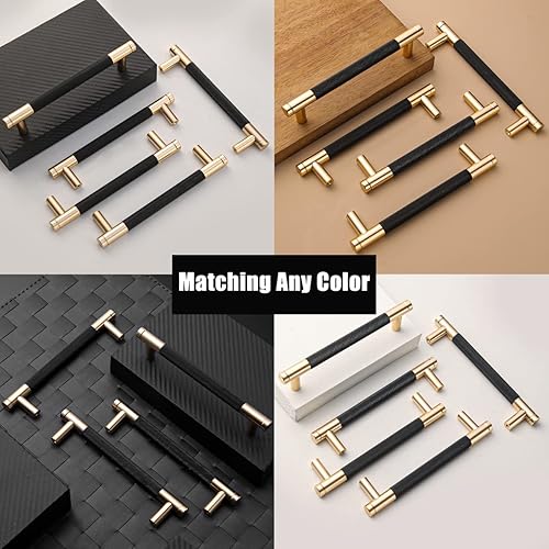 Miniatura 5 de Paquete de 12 manijas de gabinete moleteadas de 7 12 pulgadas de 7.559 in, tiradores de aluminio, acabado de oxidación dorado y negro con patrón de