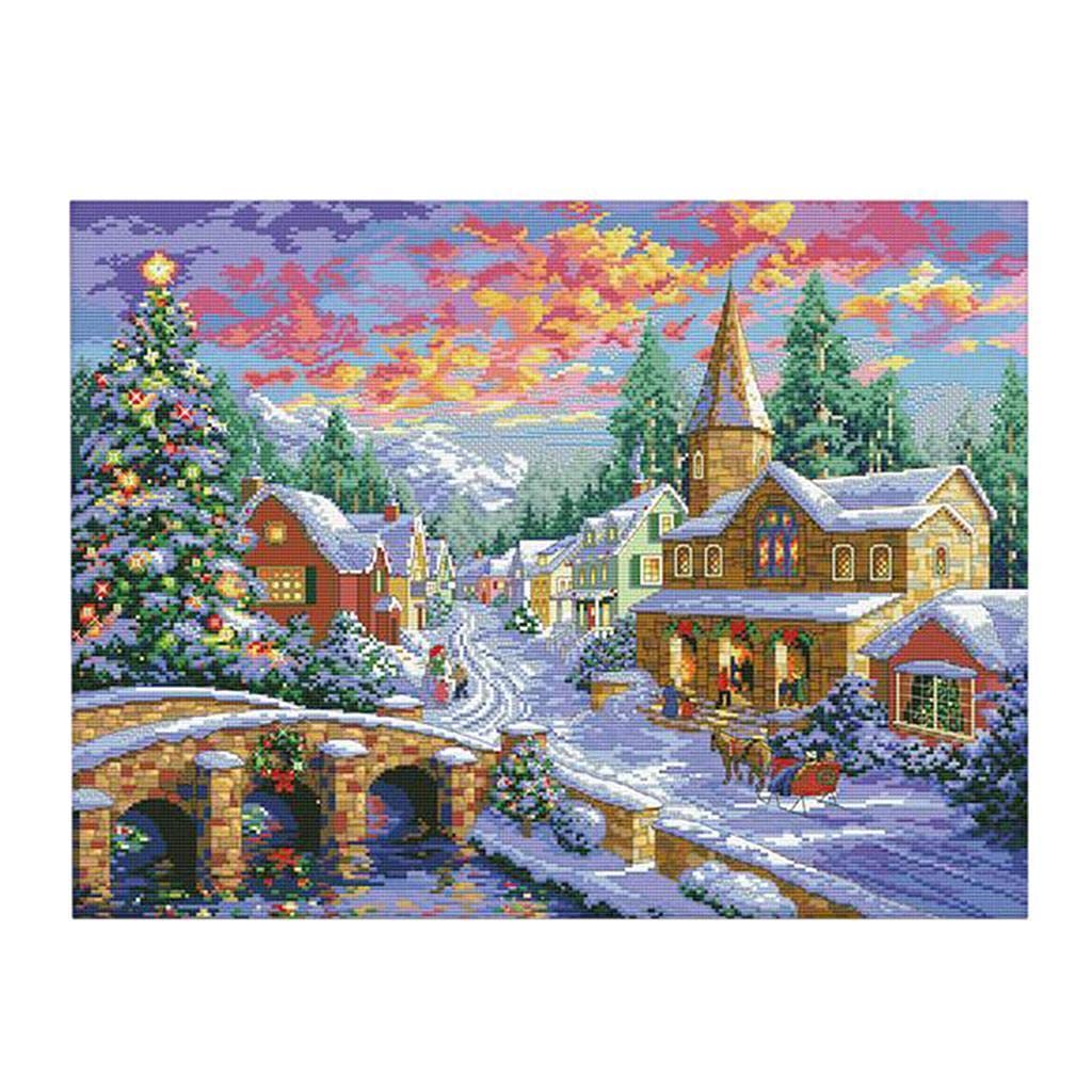 Loom Tree Stamped Cross Stitch Kits Patterns Embroidery Kit - Winter Village, 11 Counted 67x52cm-image-23
