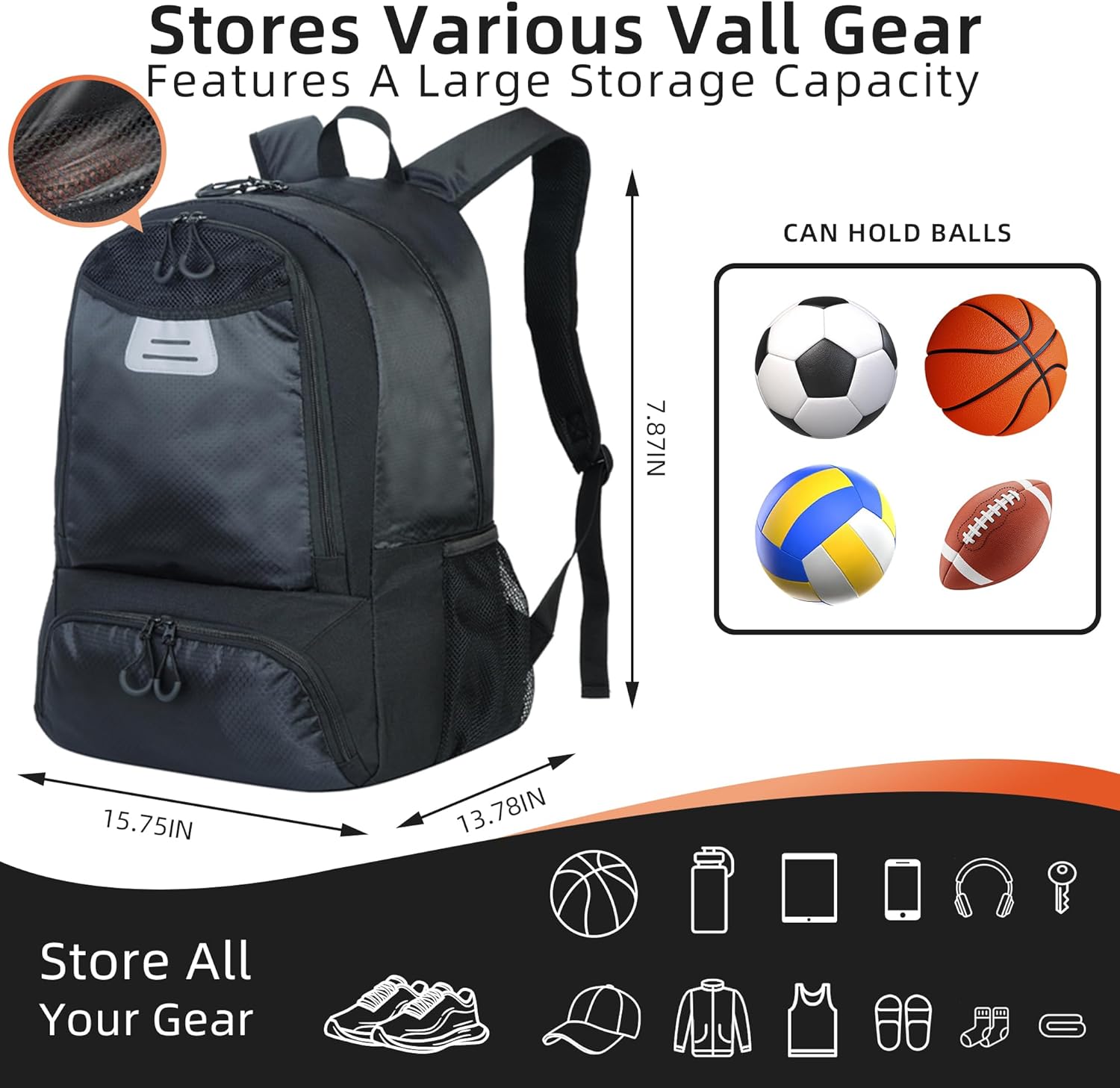 Basketball Bag Backpack with Ball & Shoes Compartment,Basketball Equipment Bags for Basketball, Soccer, Volleyball, Travel