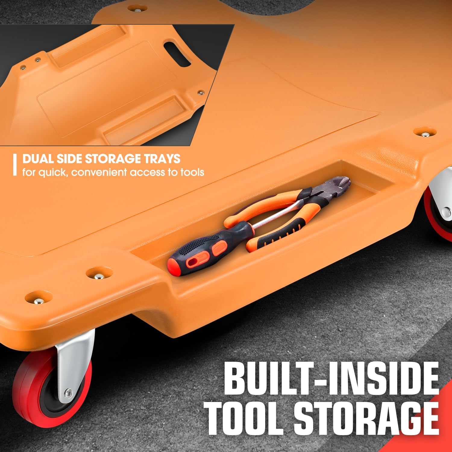 PM PERFORMOTOR 36" L X 17" W x 4.25" H Vehicle Repair Low Profile Automotive Creeper w/Padded Headrest, Orange, PM-TOL-CPC36-OG