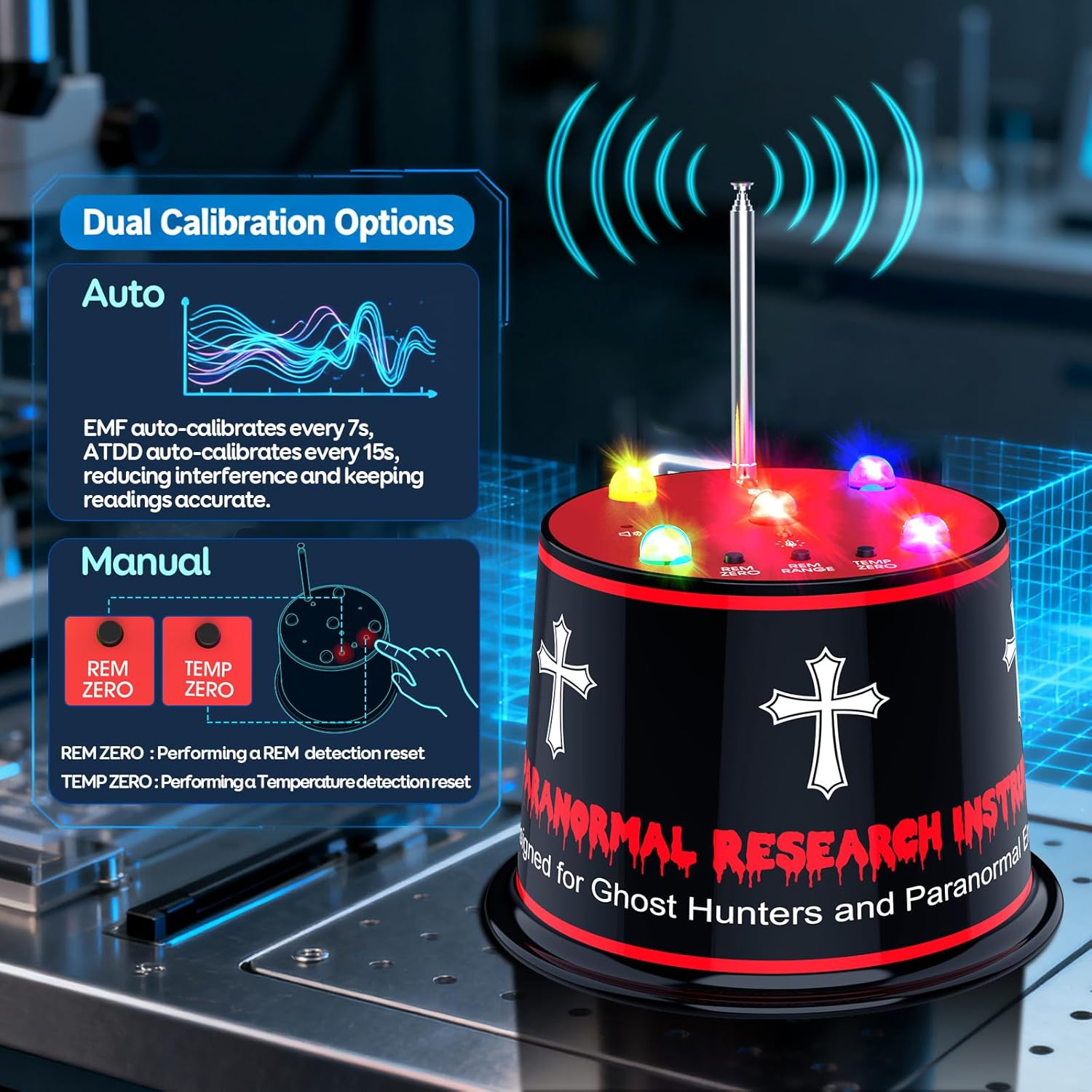 Advanced Ghost Hunting EMF Detector – Enhanced Magnetic Field Amplifier, ±1°C ATDD Temperature Tracking, Auto Calibration, 5-Level Sensitivity, 9V Battery Included