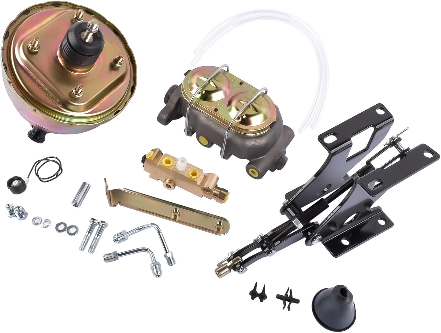 GELUOXI 8” Dual Zinc 1" Bore Power Brake Booster Cast Iron Master Cylinder Disc/Drum Kit Replacement for Chevy GMC Truck 1967-1972