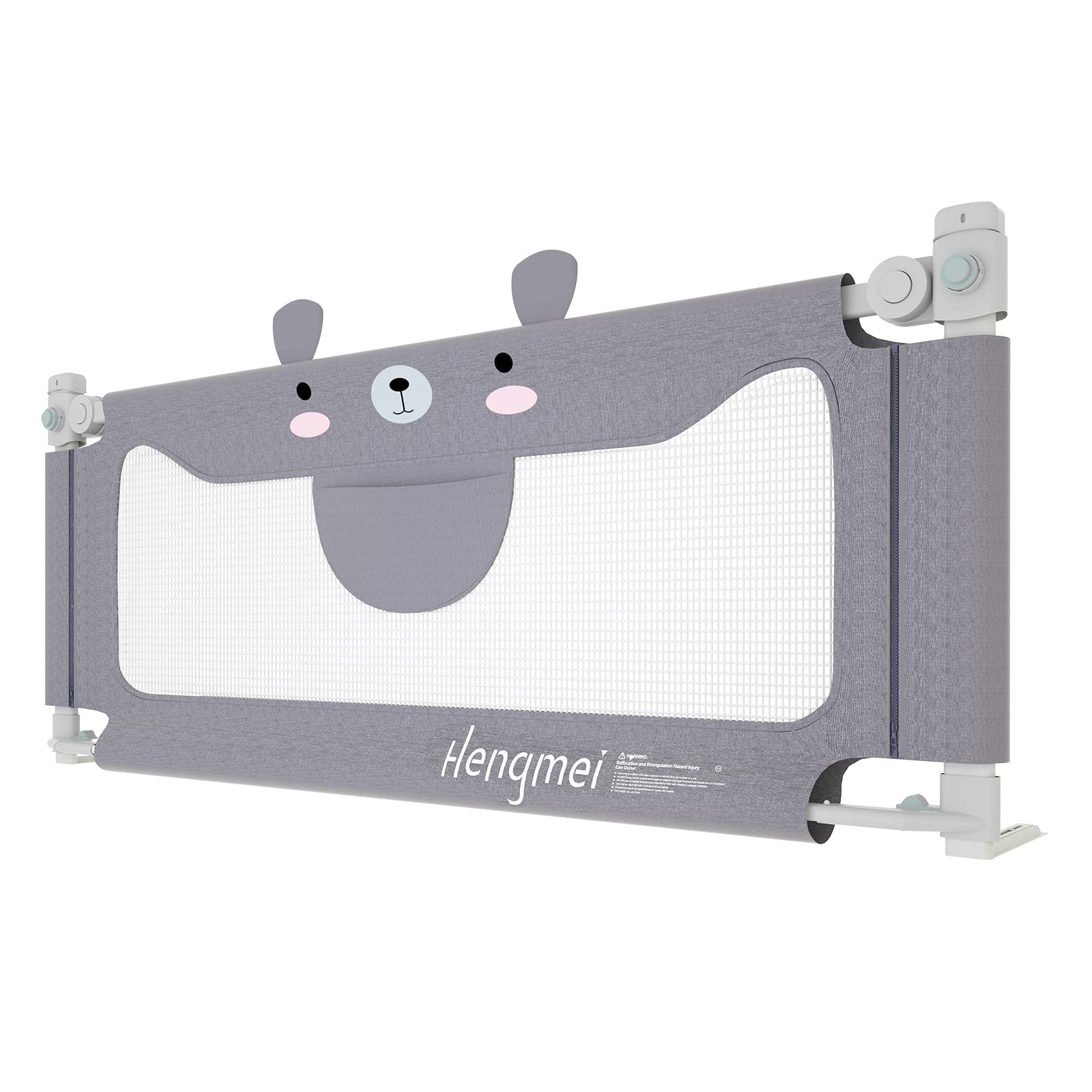 HENGMEI Barrière de lit 180 cm - Barrière de sécurité - Protection anti-chute - Réglable en hauteur - Pour le levage vertical des bébés et des enfants - Gris, petit ourson