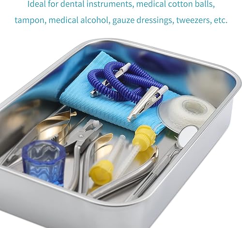 Miniatura 4 de Bandejas quirúrgicas médicas de acero inoxidable para instrumentos dentales, organizador de bandeja de esterilización, bandejas con tapa y asa de