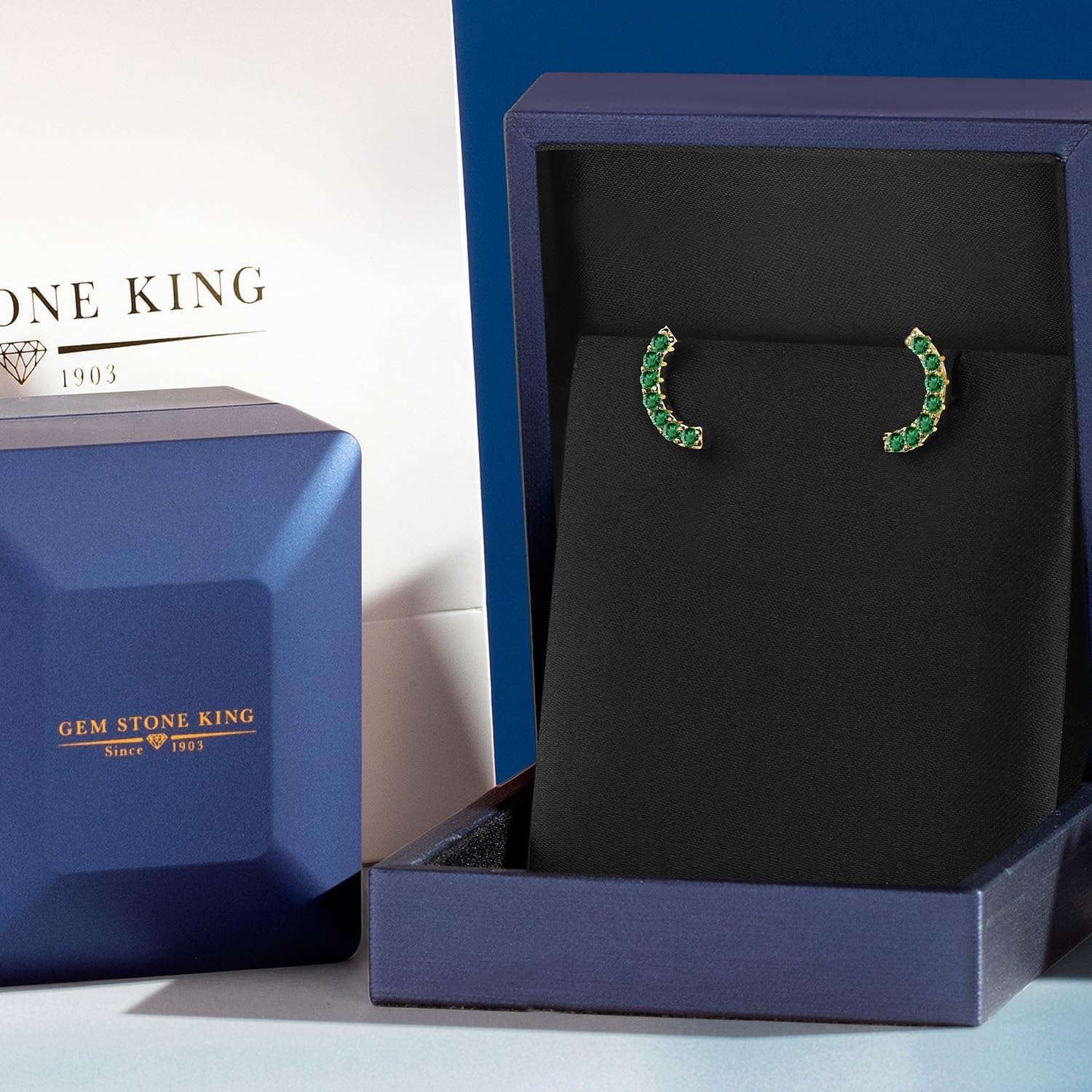 Gem Stone King 18K Yellow Gold Plated Silver Round 2MM Gemstone Stud Ear Crawler Earrings for Women