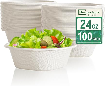 Homestockplus Disposable Bowls 24 Oz [100 Pack] - Compostable Paper Bowl Heavy Duty,Freezer & Microwave Safe Bowl, BPA-Free Eco-Friendly Bowls for Cereal, Rice, French Fries, Party Serving White