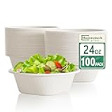 Homestockplus Disposable Bowls 24 Oz [100 Pack] - Compostable Paper Bowl Heavy Duty,Freezer & Microwave Safe Bowl, BPA-Free Eco-Friendly Bowls for Cereal, Rice, French Fries, Party Serving (White)