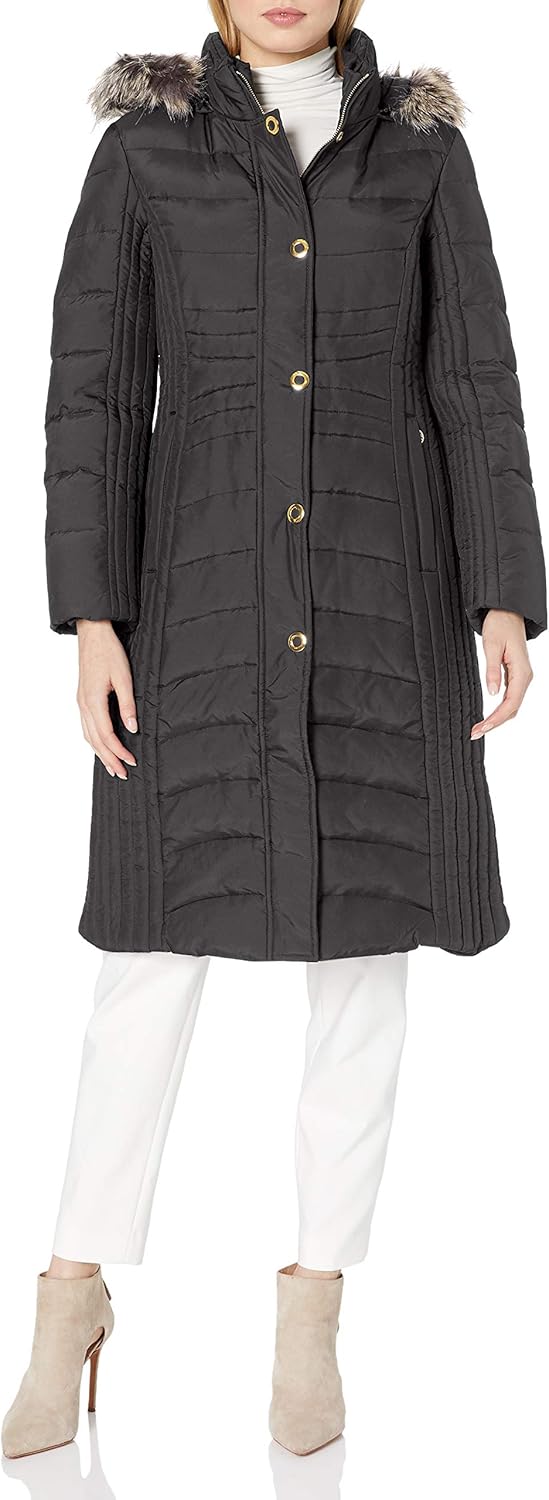 Anne Klein Women's Maxi Down Coat, Black, XSmall