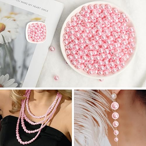 Miniatura 3 de NITOPUPU 2000 cuentas de perlas de 0.157 pulgadas para la fabricación de joyas, cuentas redondas rosas con agujero, cuentas de material ABS para