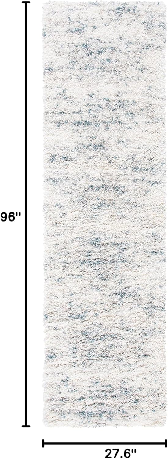 SAFAVIEH Fontana Shag Collection Runner Rug - 2'3" x 8', Ivory & Teal, Modern Design, Non-Shedding & Easy Care, 2-inch Thick Ideal for High Traffic Areas in Living Room, Bedroom (FNT873A)