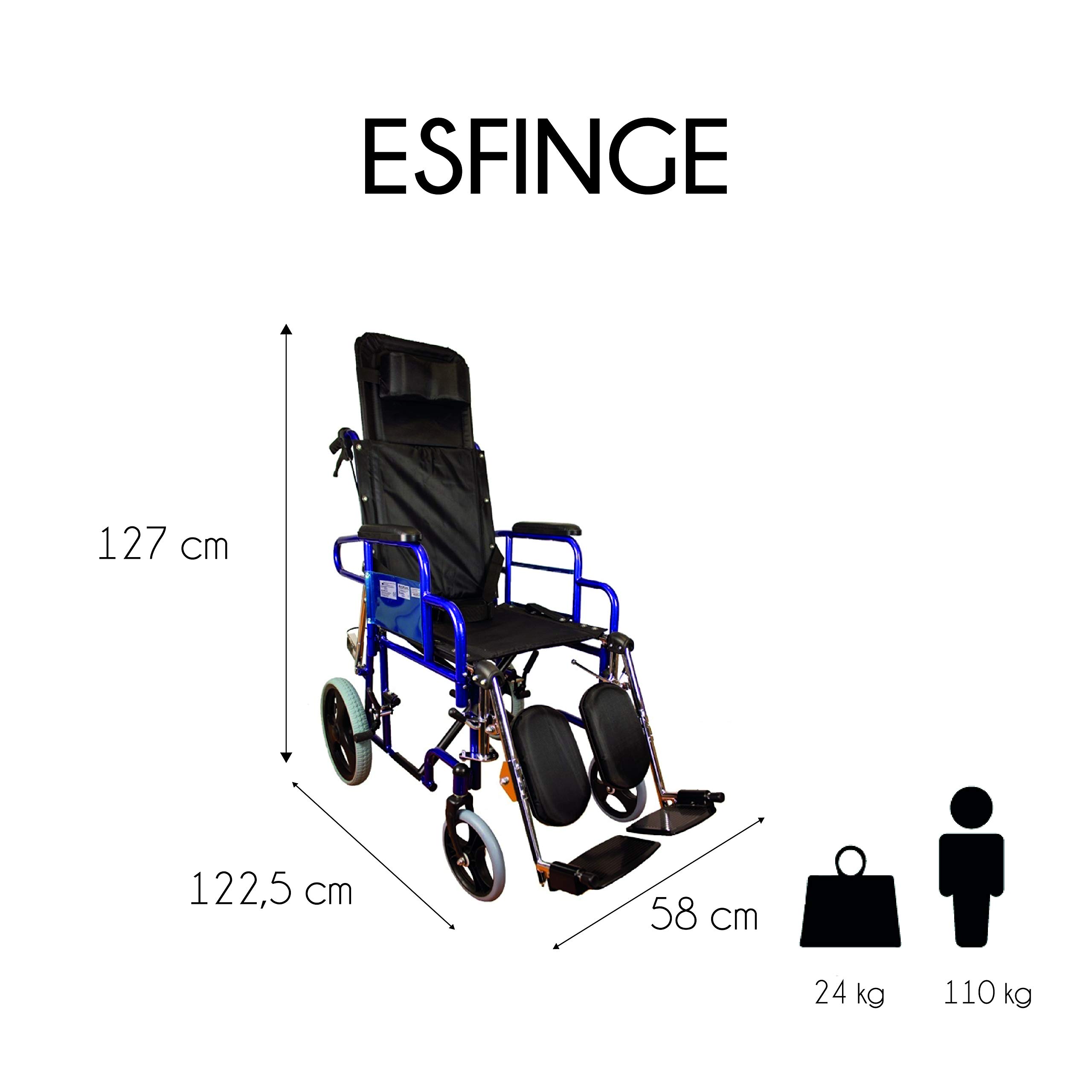 Mobiclinic, Modelo esfinge, Silla de ruedas para minusválidos, Reclinable 90º, Plegable, Ortopédica, Freno en manetas, Reposapiés, Reposabrazos, Color negro, Asiento 42 cm, Ultraligera