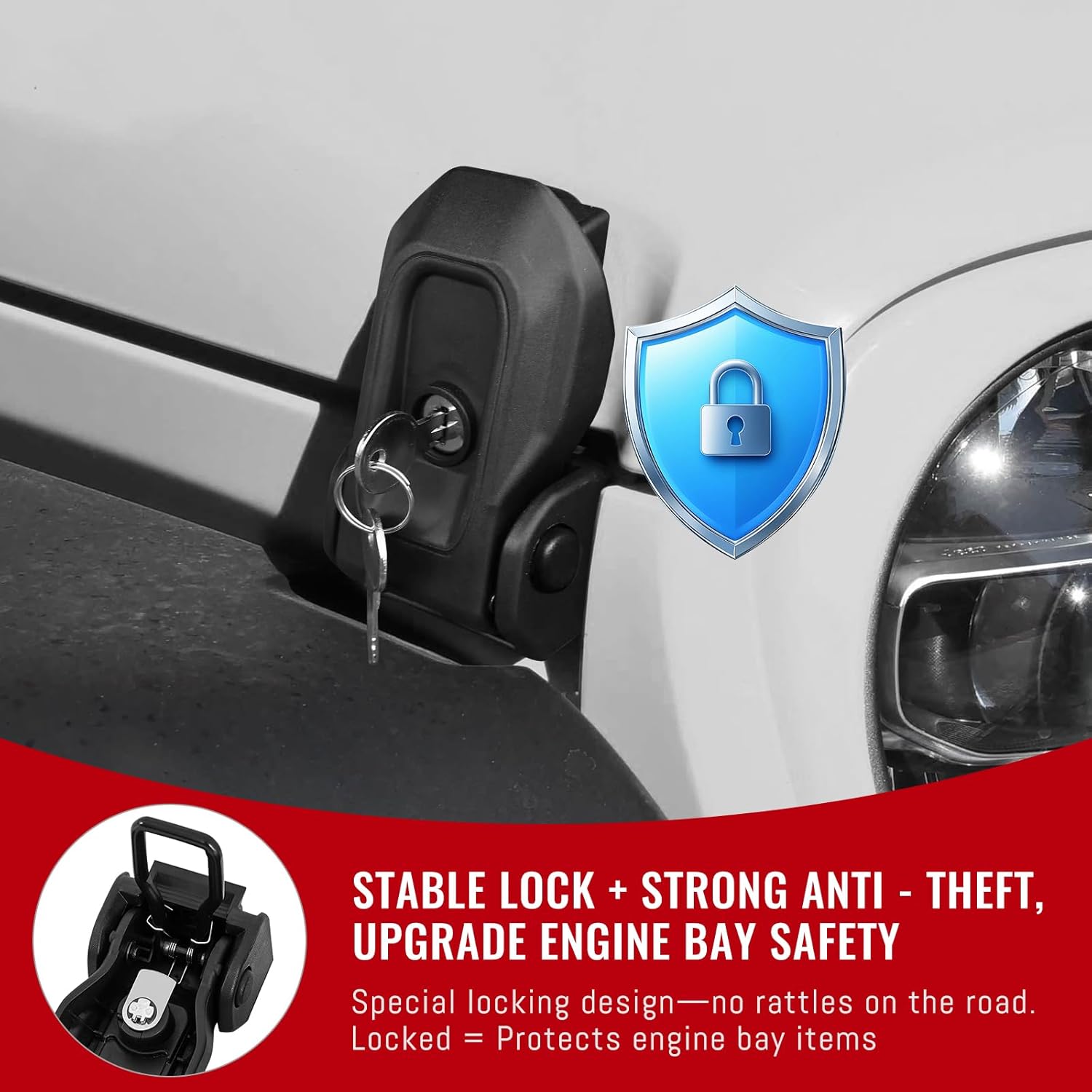 Hood Latches Compatible with Jeep Wrangler JL/JLU 2018-2024 & Gladiator JT 2020-2024 | Anti-Rattle Weather-Resistant Hood Lock Catch Bracket Accessories - 2PCS